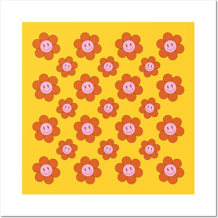 Smiley Flowers - Pink Posters and Art